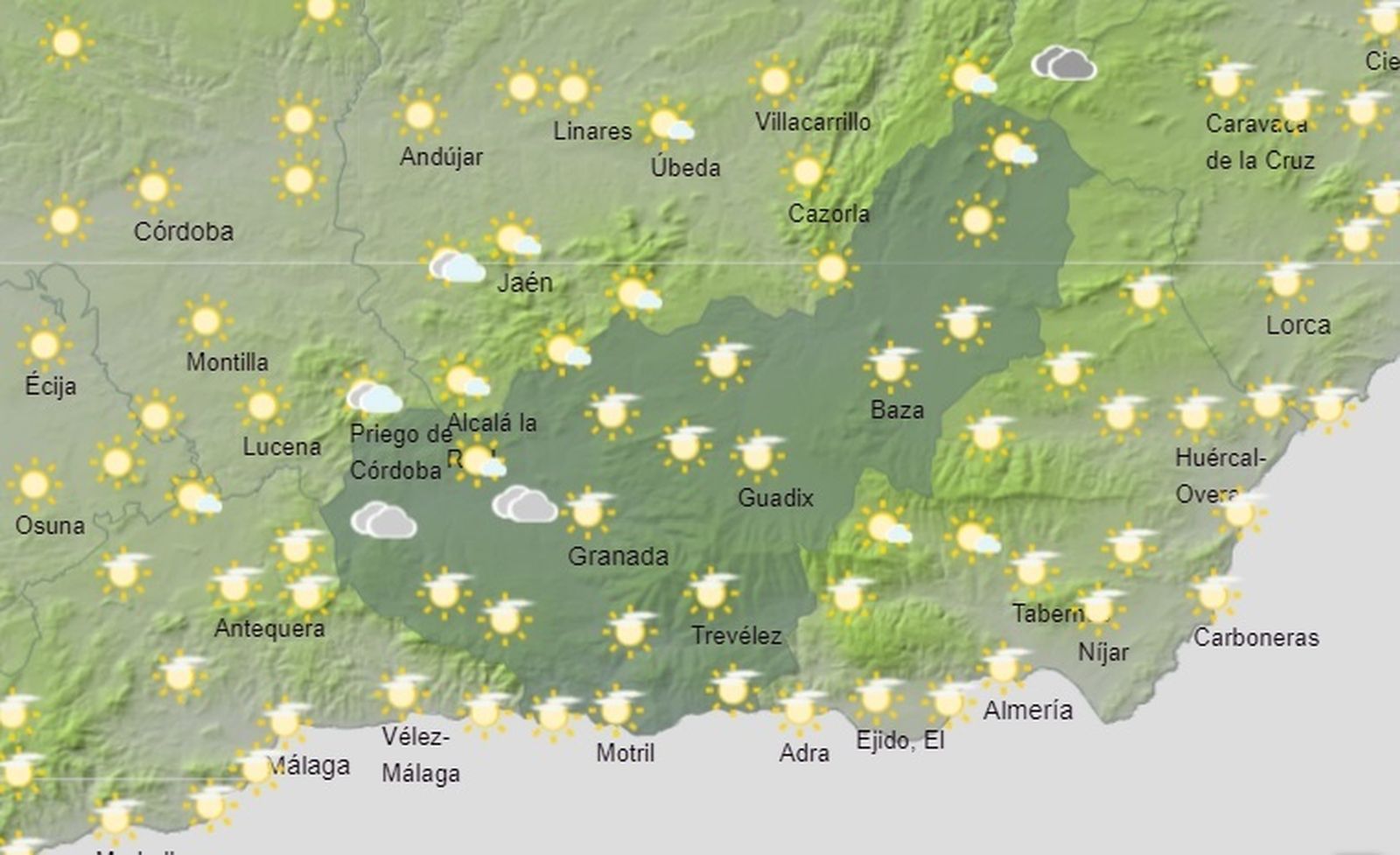 Mapa de previsión meteorológica para el lunes 18 de abril en la provincia de Granada