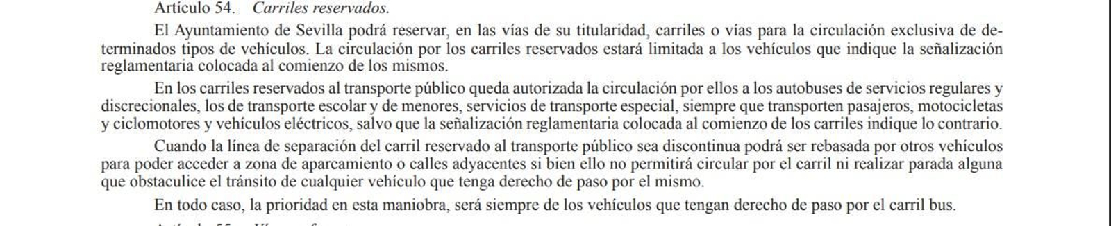 Lo que dice el artículo 54 de la ordenanza de circulación sobre el permiso de los vehículos eléctricos en el carril bus