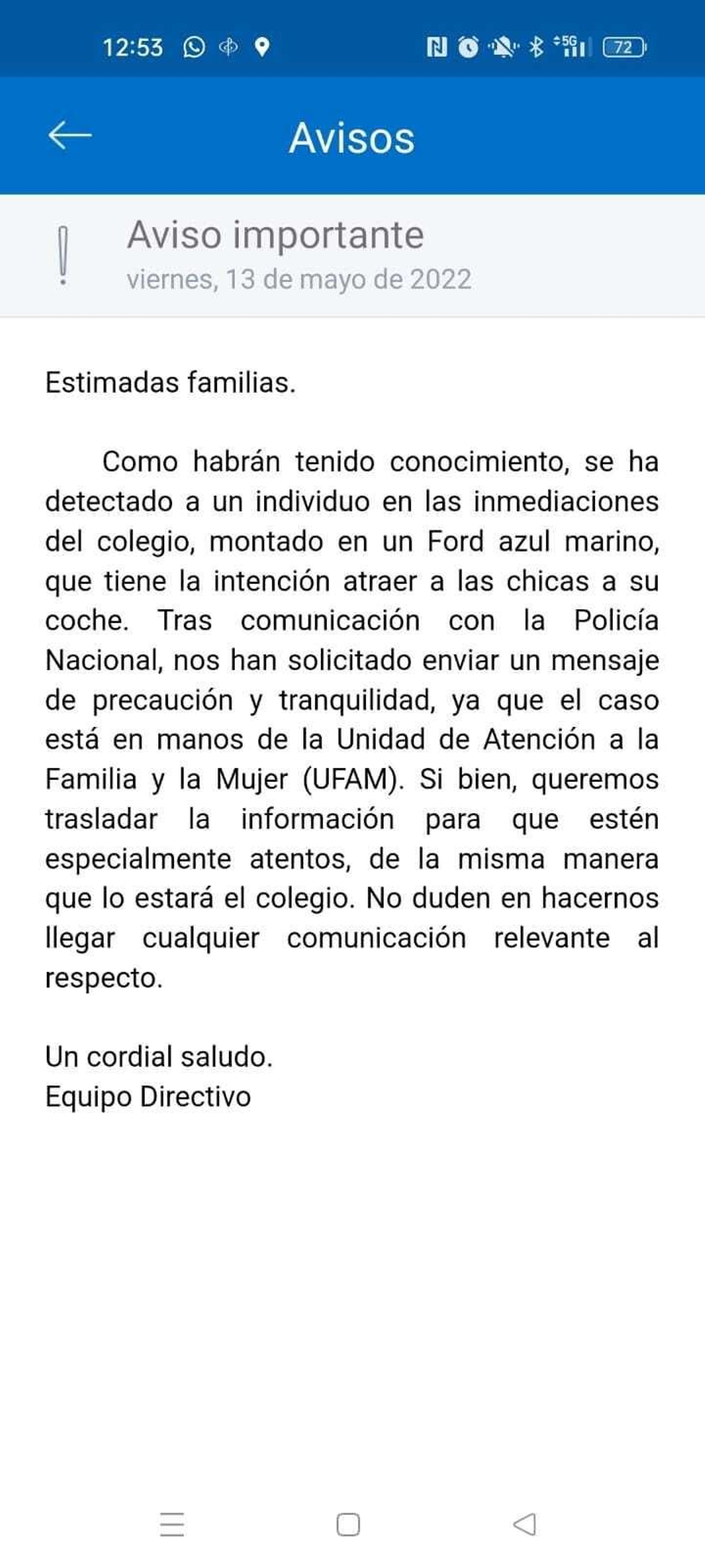 El comunicado enviado por el equipo directivo de las Calasancias.