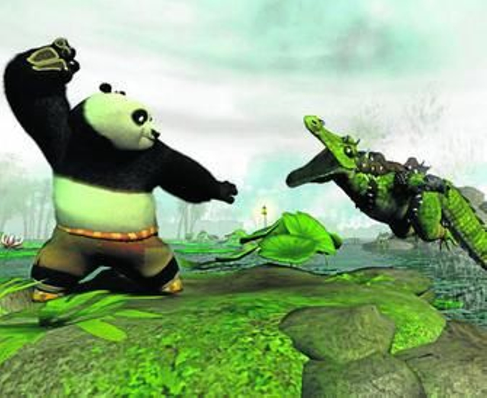 El panda Po, en plena demostración de sus artes marciales.