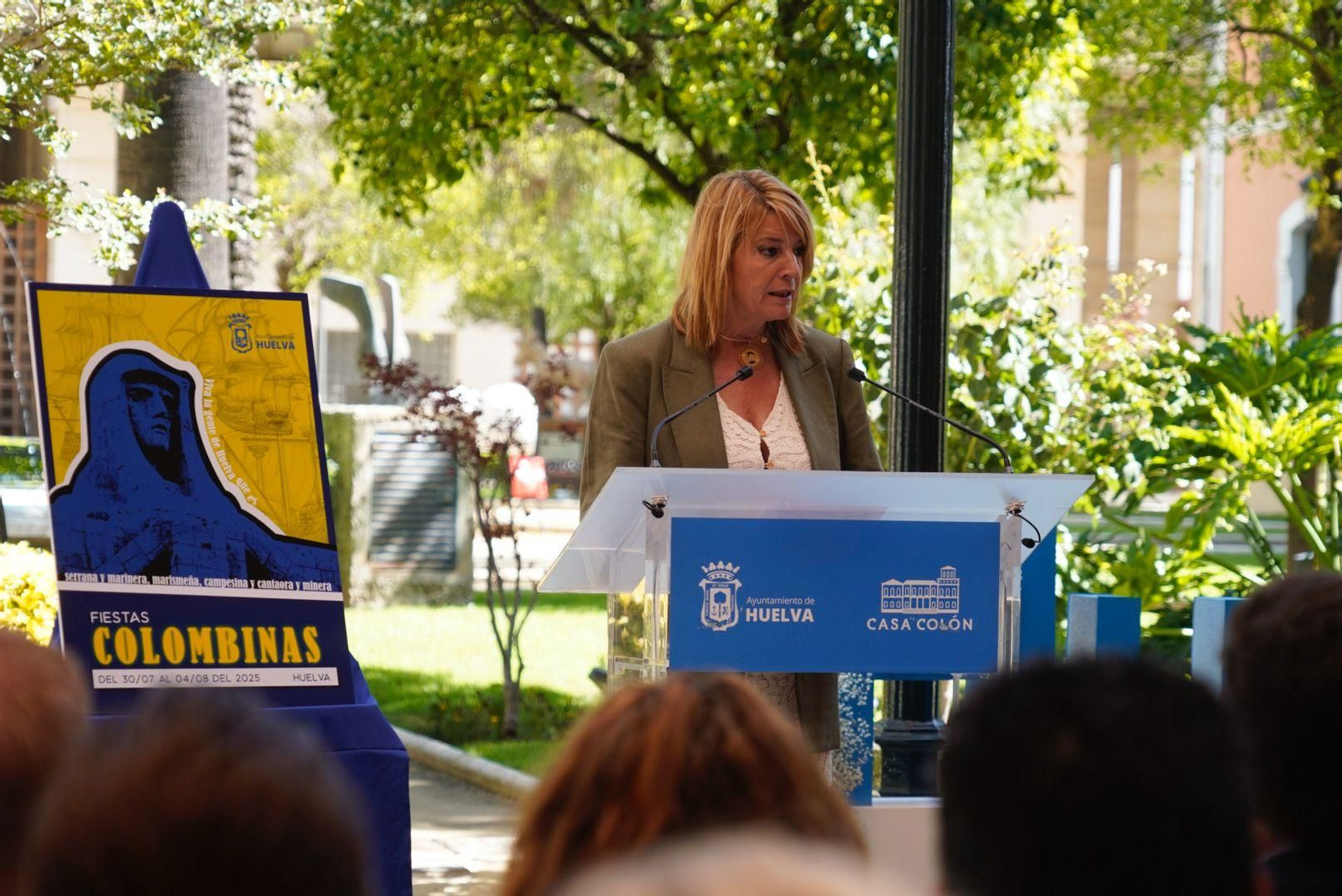 La alcaldesa de Huelva, Pilar Miranda, en la presentación de las Fiestas Colombinas 2025.