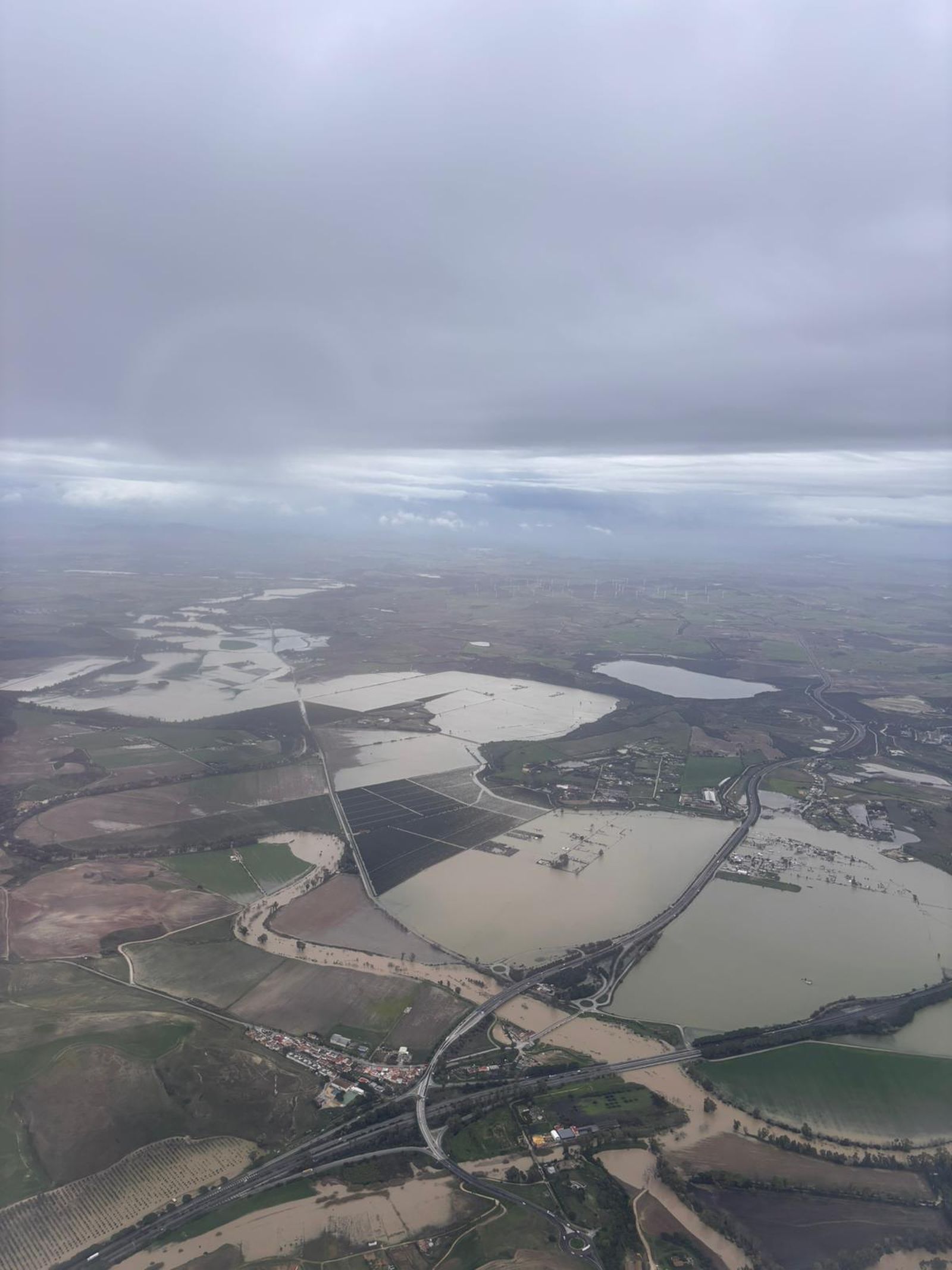 Imagen aérea del Guadalete, en el cruce de la AP-4 y la A-381, junto a Lomopardo.