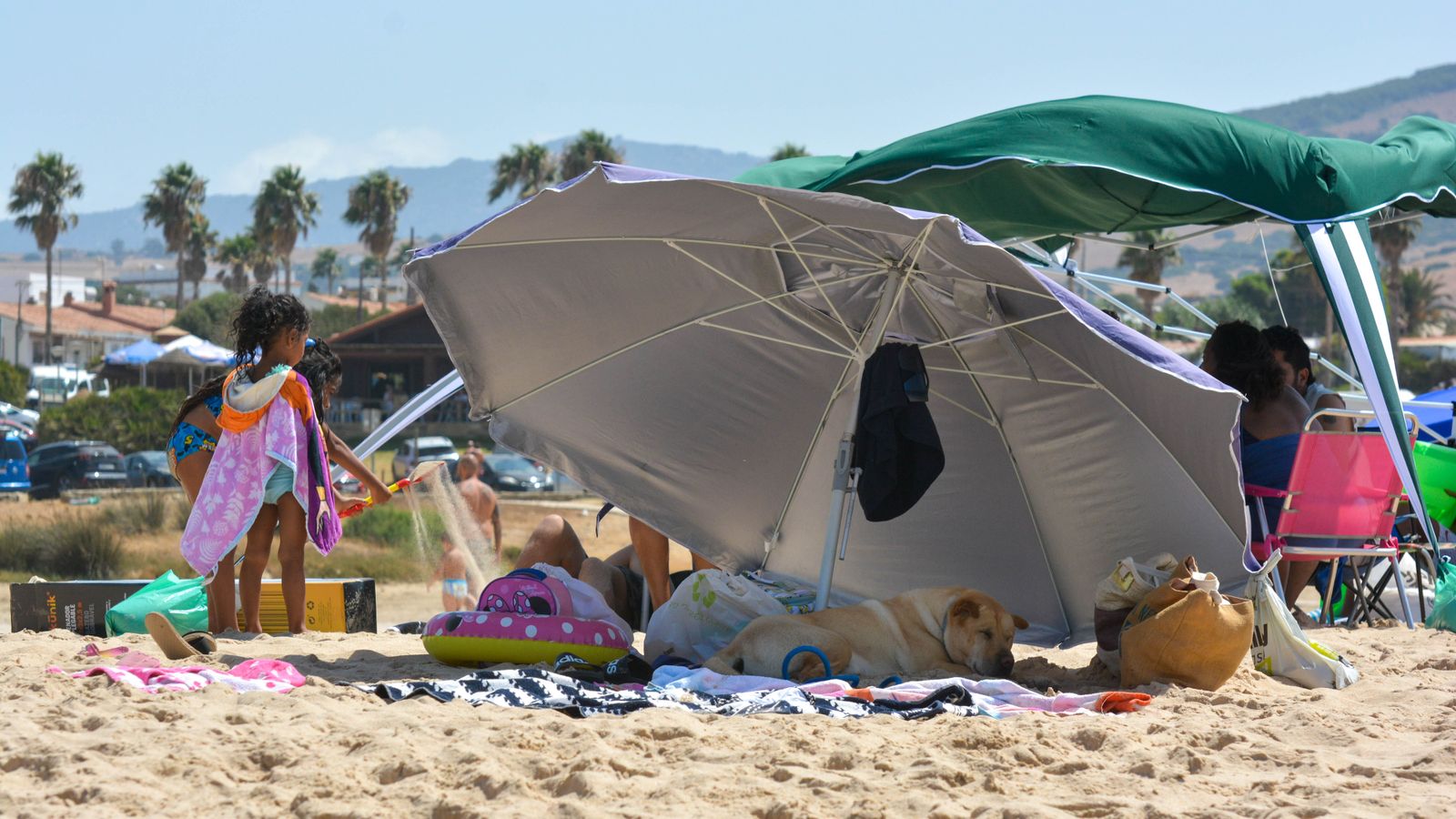 Día de sol y viento en la playa de Bolonia