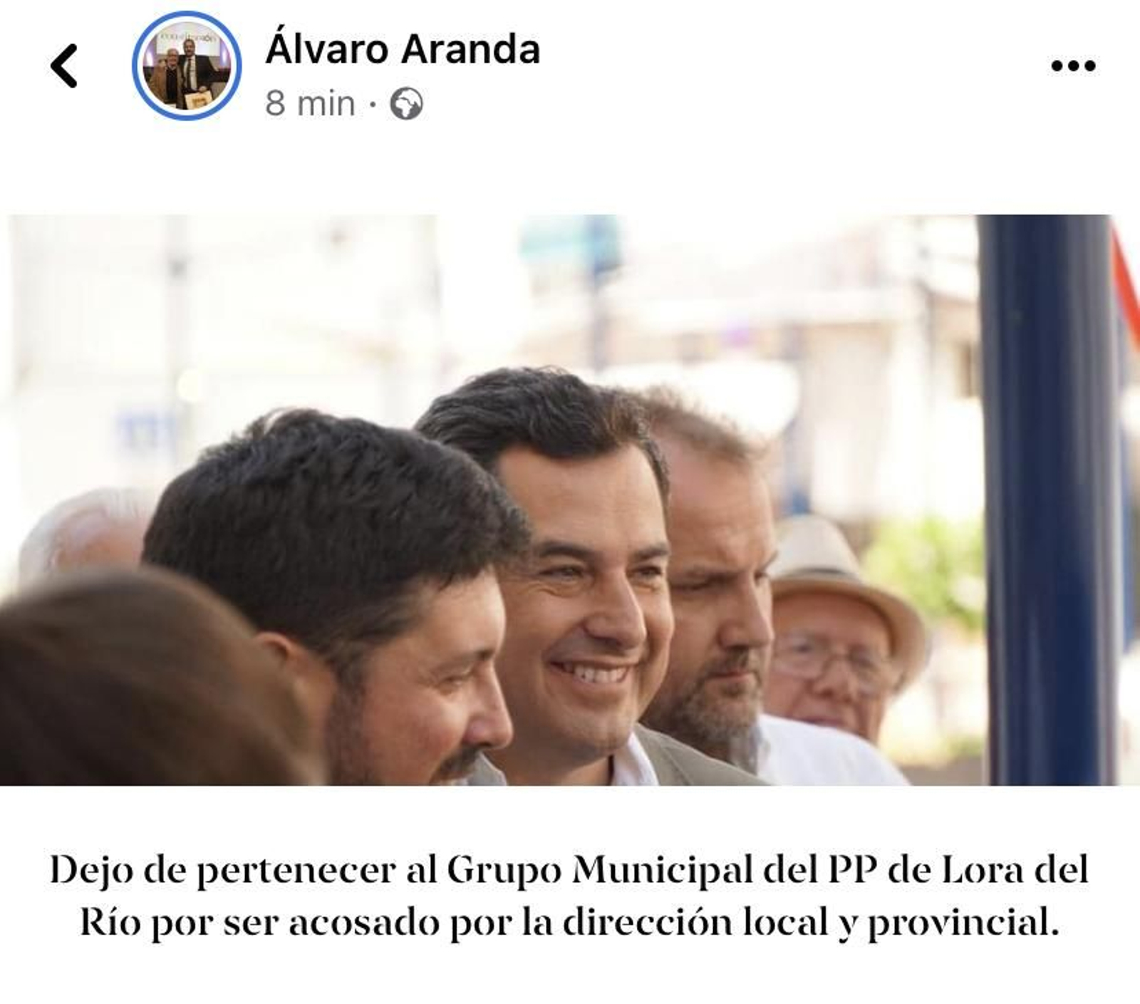 La publicación de Álvaro Aranda en la red social Facebook