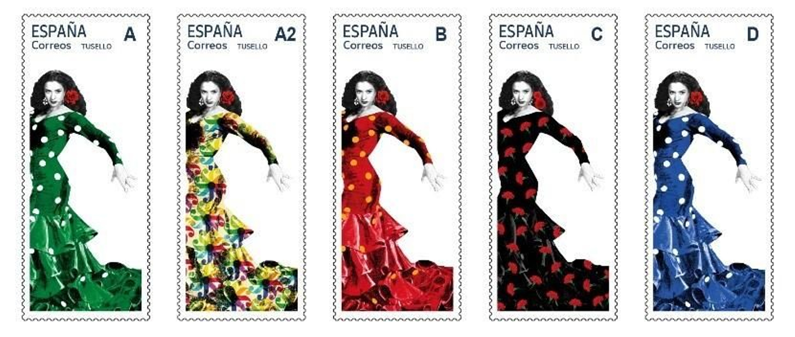 Diferentes sellos de Correos dedicados a Lola Flores