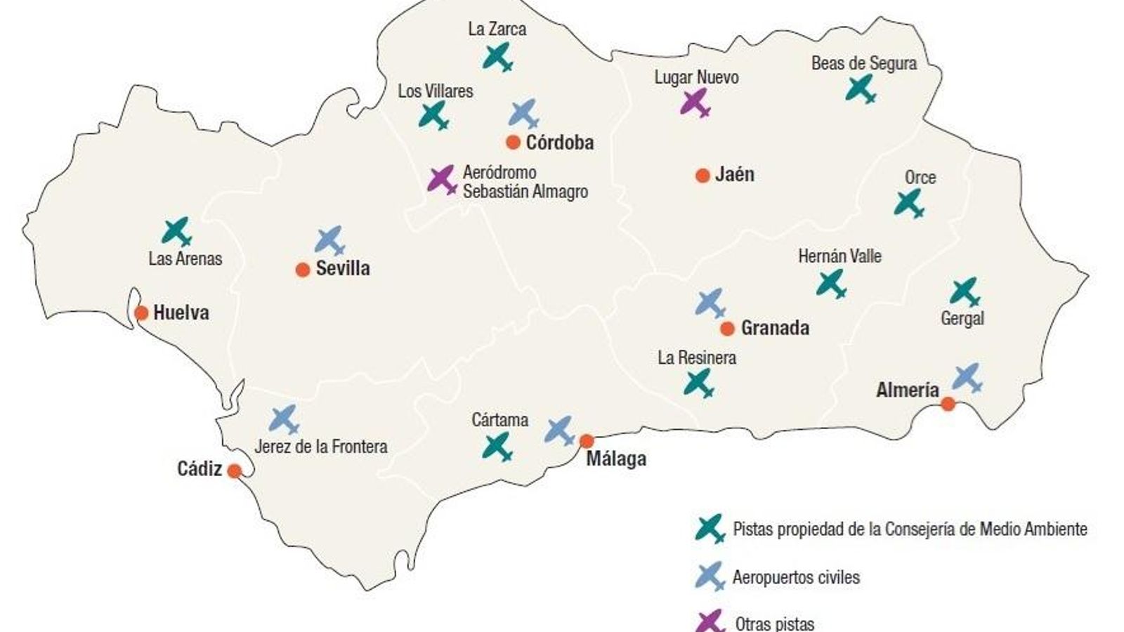 Mapa de las pistas disponibles en Andalucía. Mapa de las pistas disponibles en Andalucía.
