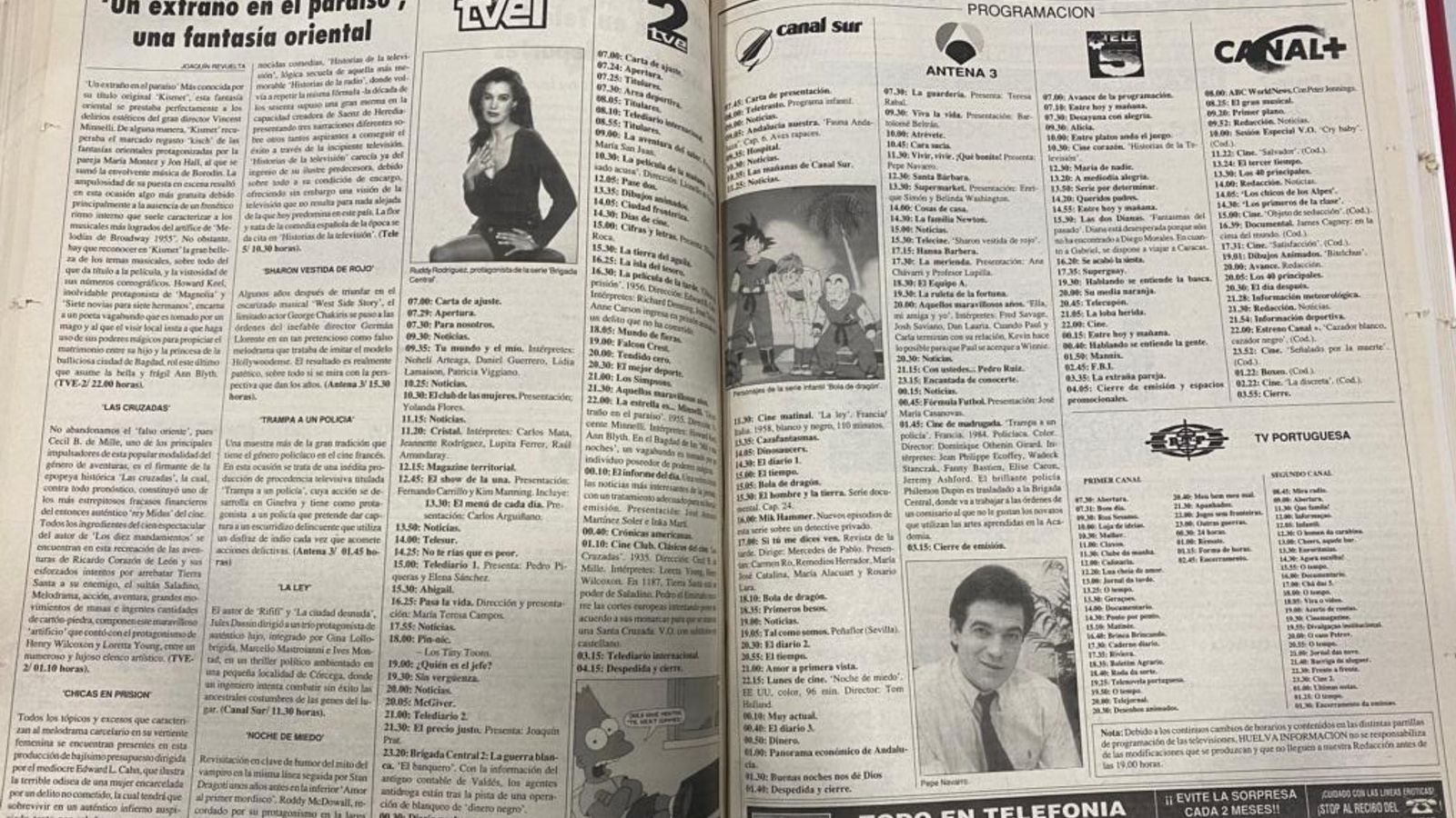La programación de la televisión en cinco canales