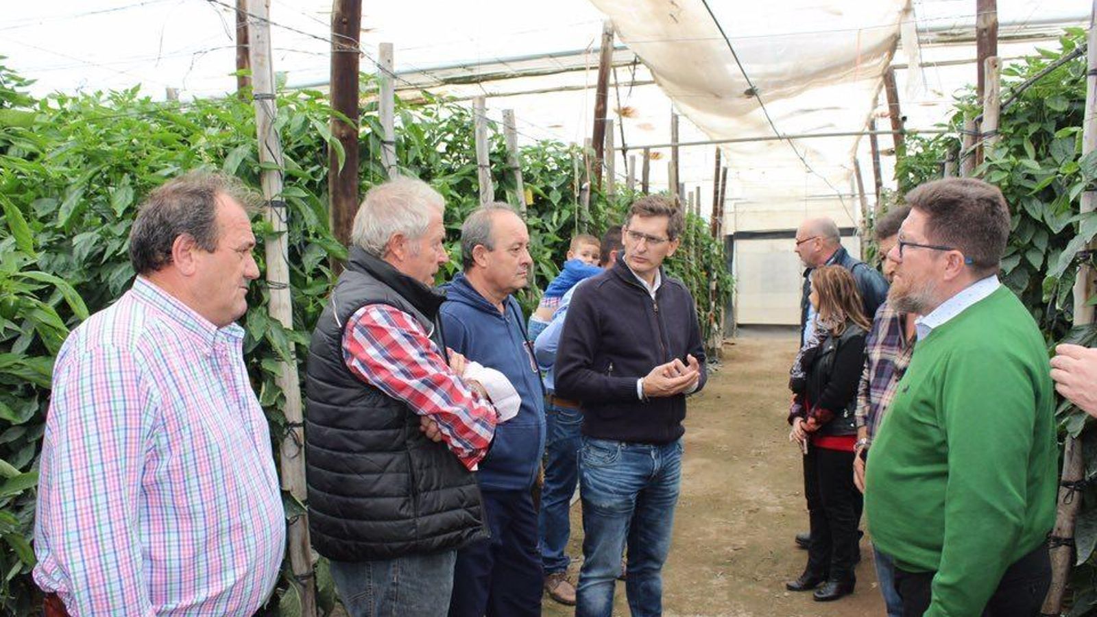 José Luis Sánchez Teruel en la visita a un invernadero con el consejero de Agricultura