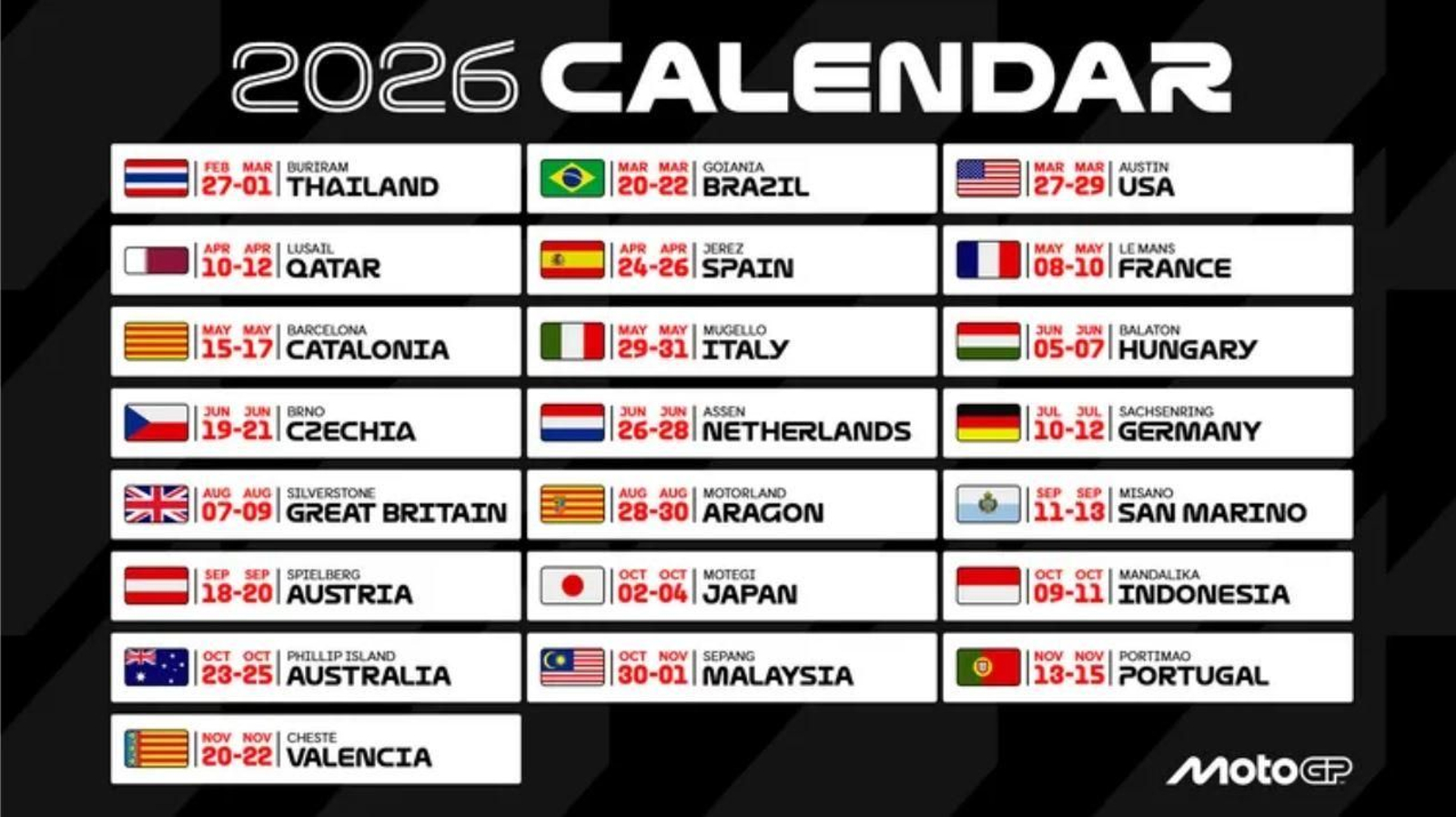 Calendario MotoGP 2026.