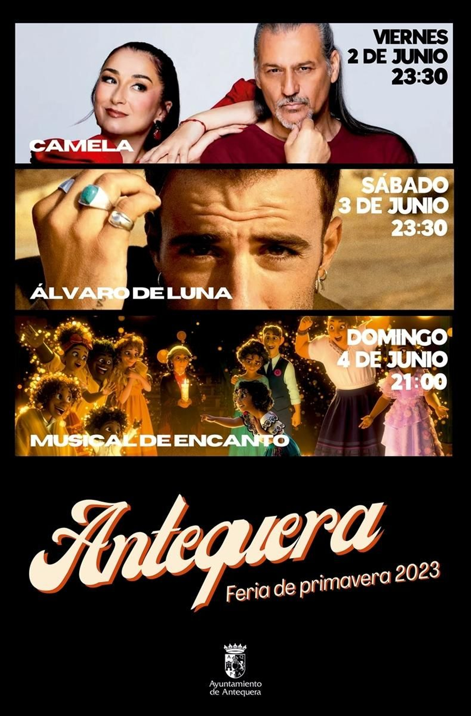 Cartel promocional de los conciertos de la Feria de la Primavera de Antequera. Cartel promocional de los conciertos de la Feria de la Primavera de Antequera.