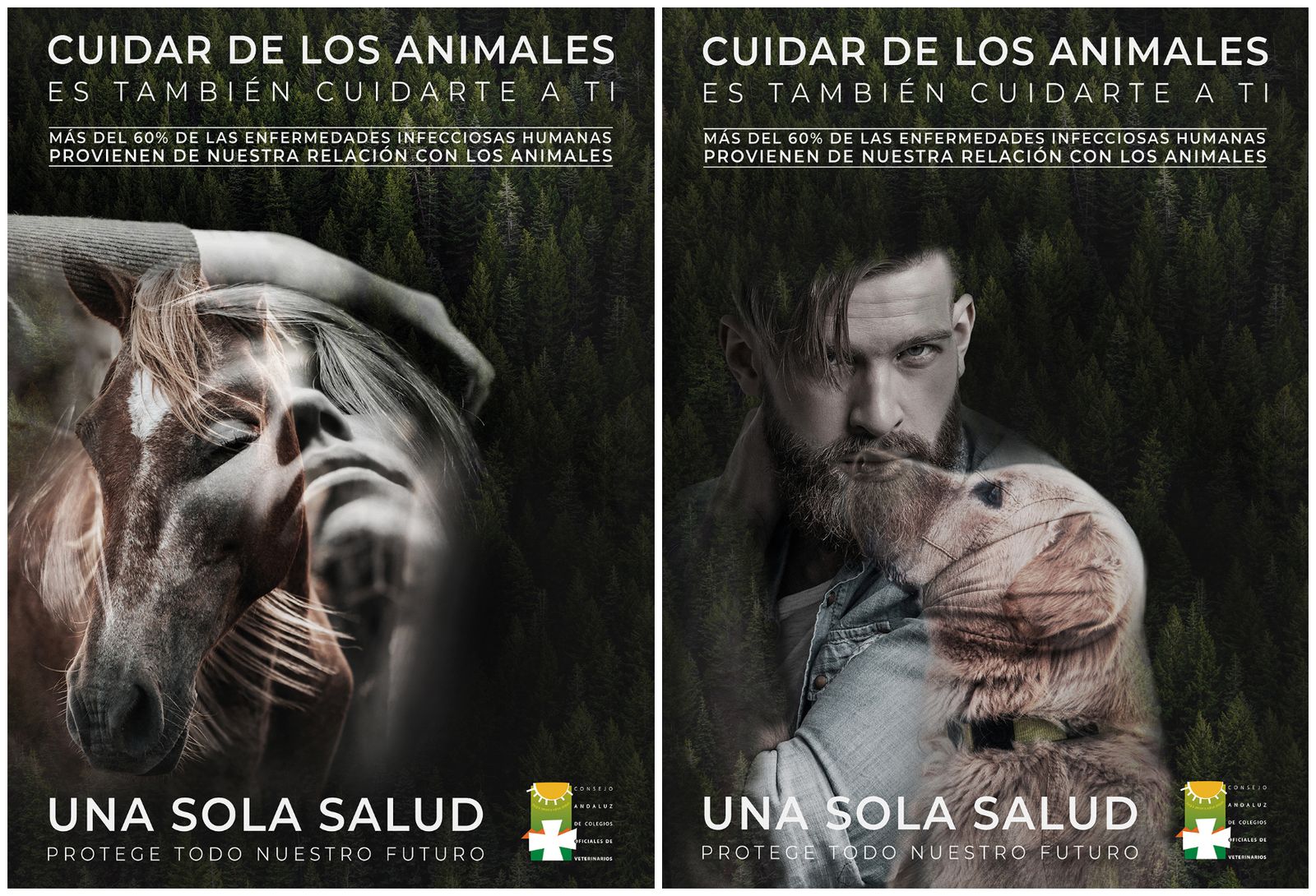 Carteles de la campaña del Consejo Andaluz de Colegios Oficiales de Veterinarios.