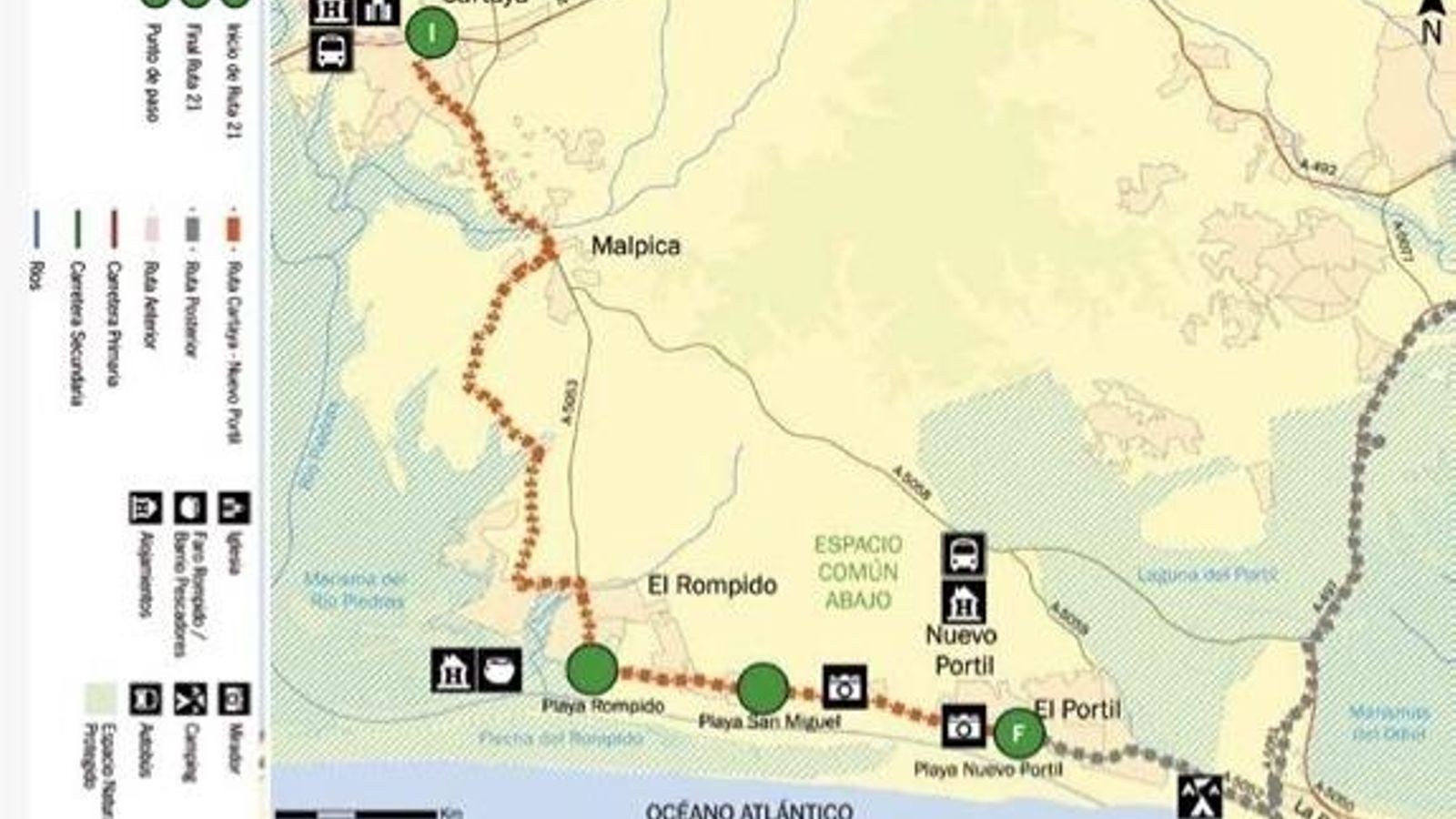 Mapa de la ruta que seguiremos en este sendero costero
