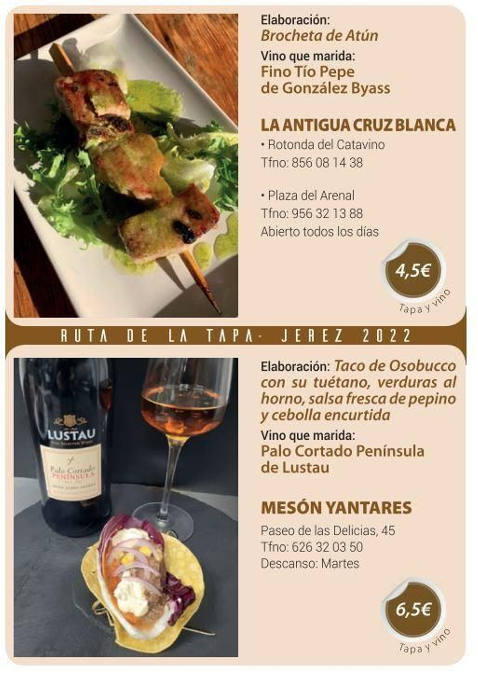 Ruta de la Tapa 'DesTapa Jerez': establecimientos, tapas maridadas y precios