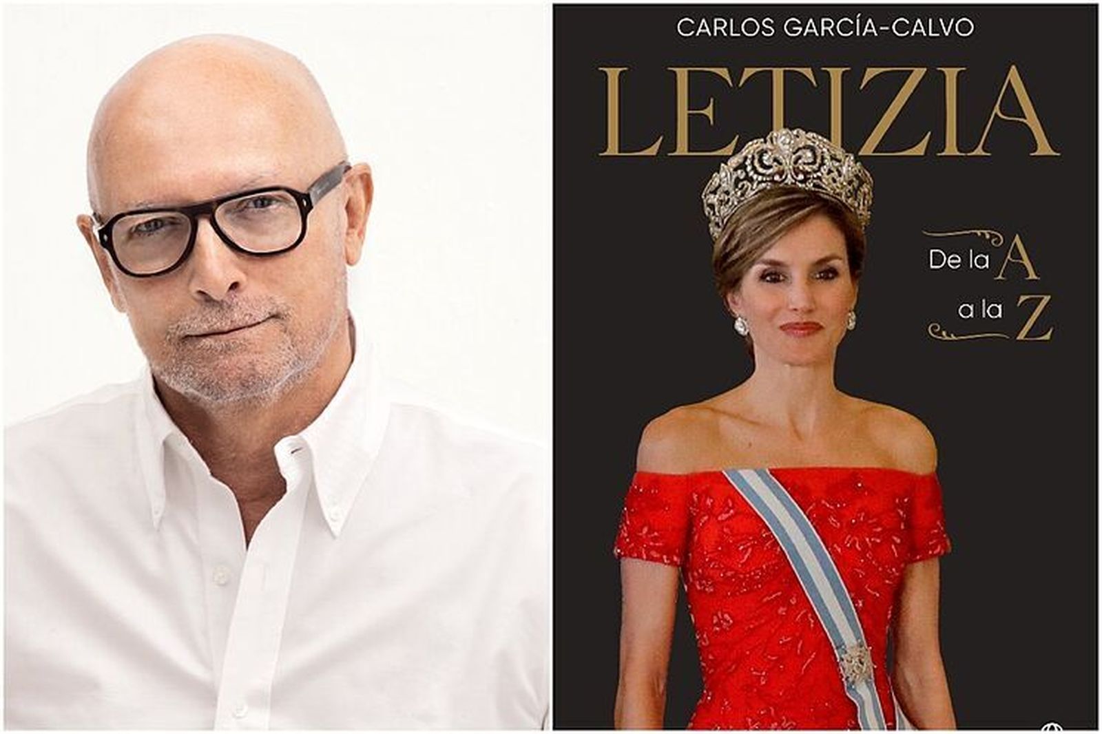 Carlos García-Calvo, junto a la portada de su libro, 'Letizia de la A a la Z'.