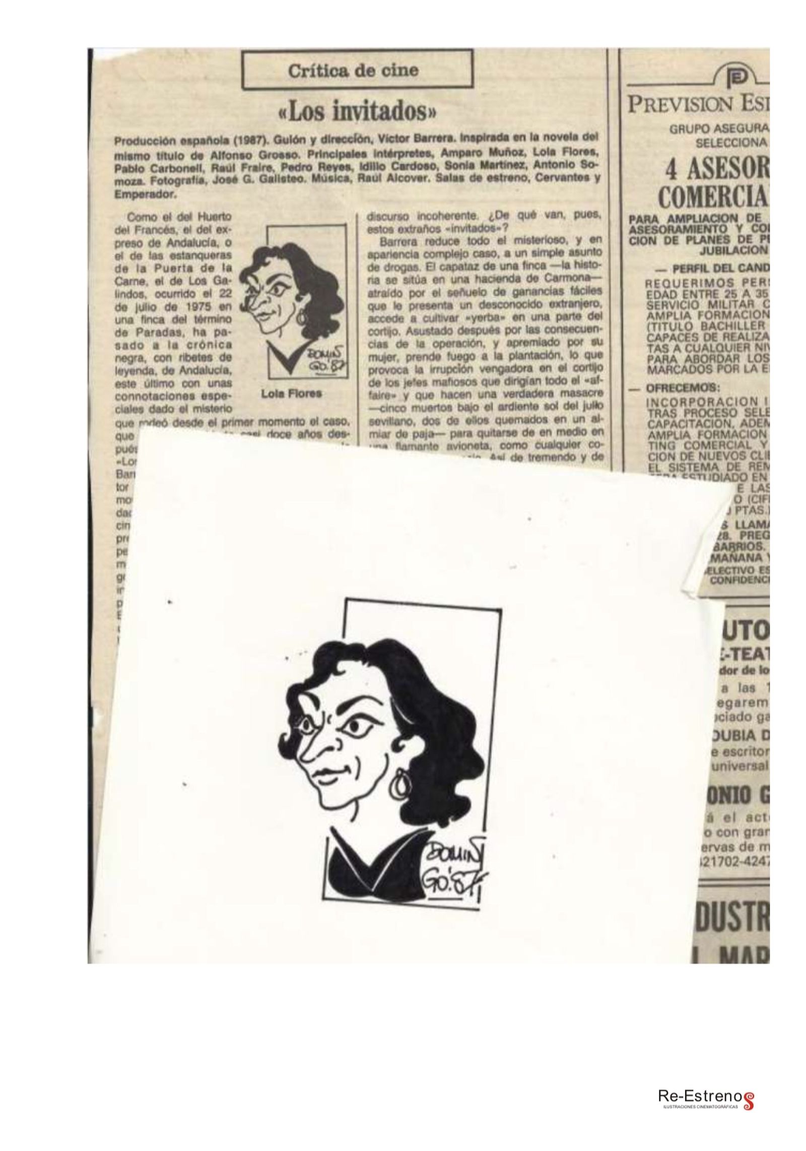 Caricatura que realizó Domingo Martínez para una crítica de cine.