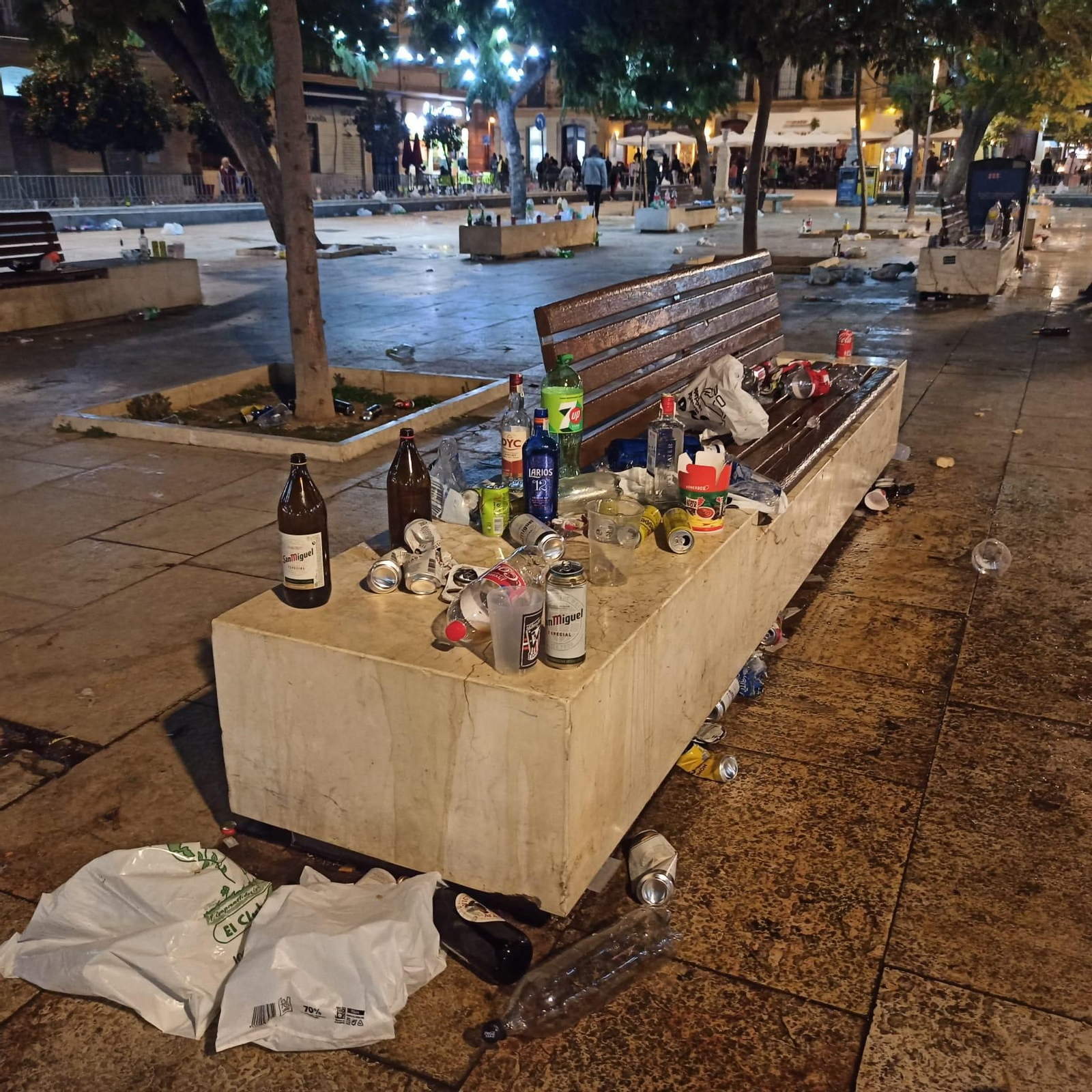 Basura en la plaza de la Merced.