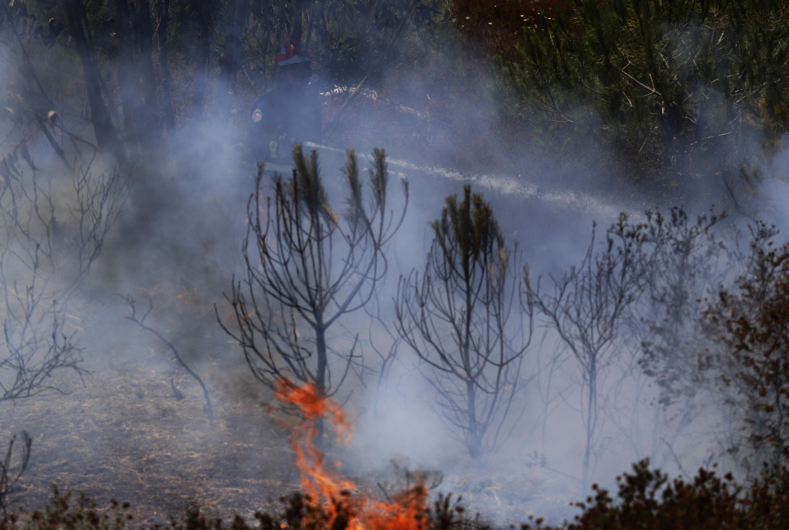 Imágenes del espectacular incendio entre en el paraje de la raya de Aljaraque y Marismas del Odiel