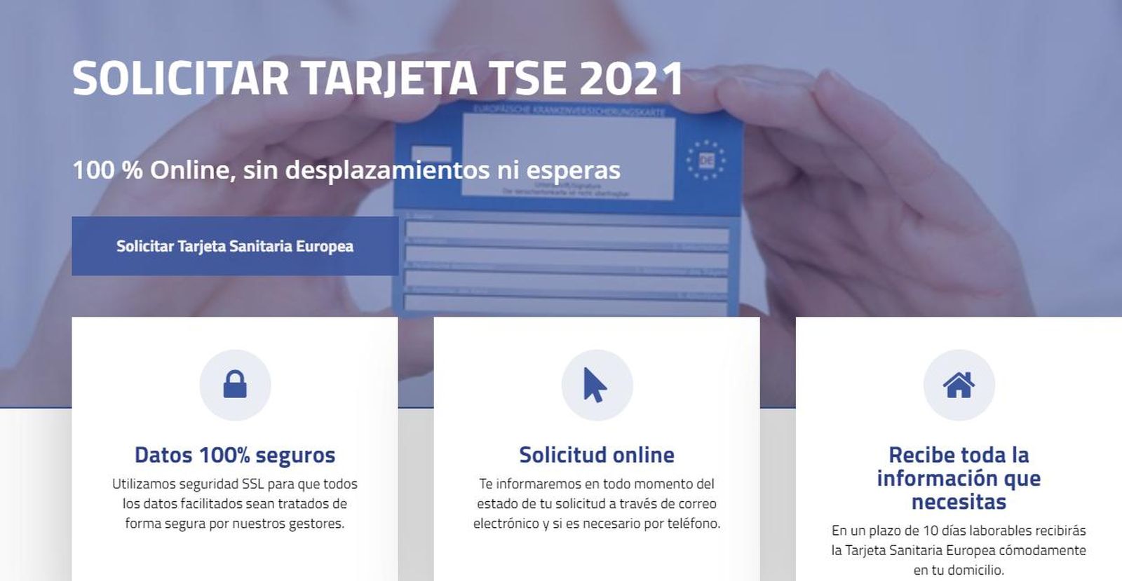 Web oficial para adquirir la Tarjeta Sanitaria Europea.