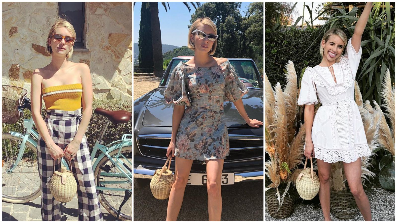 No hemos podido evitar incluir a la actriz Emma Roberts, otra de las celebrities que ha caído presa del mismo bolso cesta de Ulla Johnson de Rocky Barnes, en el modelo color mimbre.