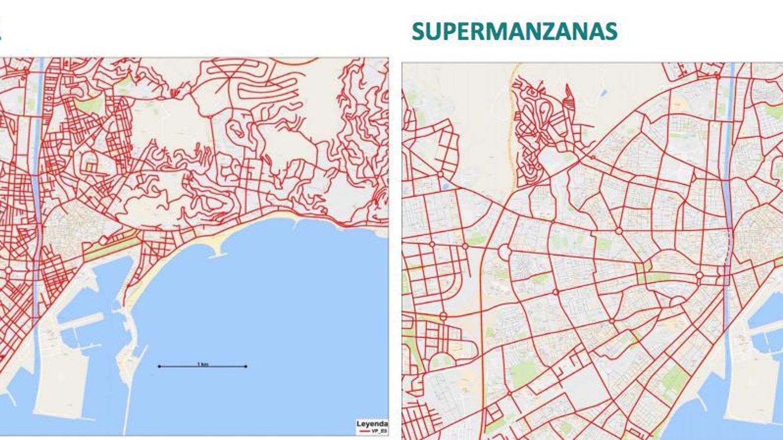Esquema de cómo sería la organización de Málaga en 'supermanzanas'.