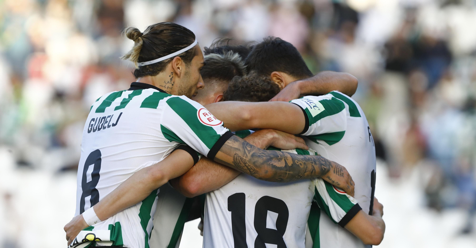 Los jugadores del Córdoba CF celebran un gol durante un partido.