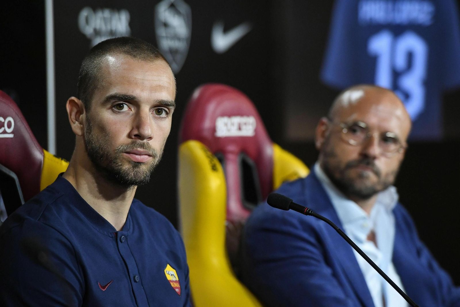 Pau López, con Petrachi al lado, en su presentación como nuevo jugador de la Roma.