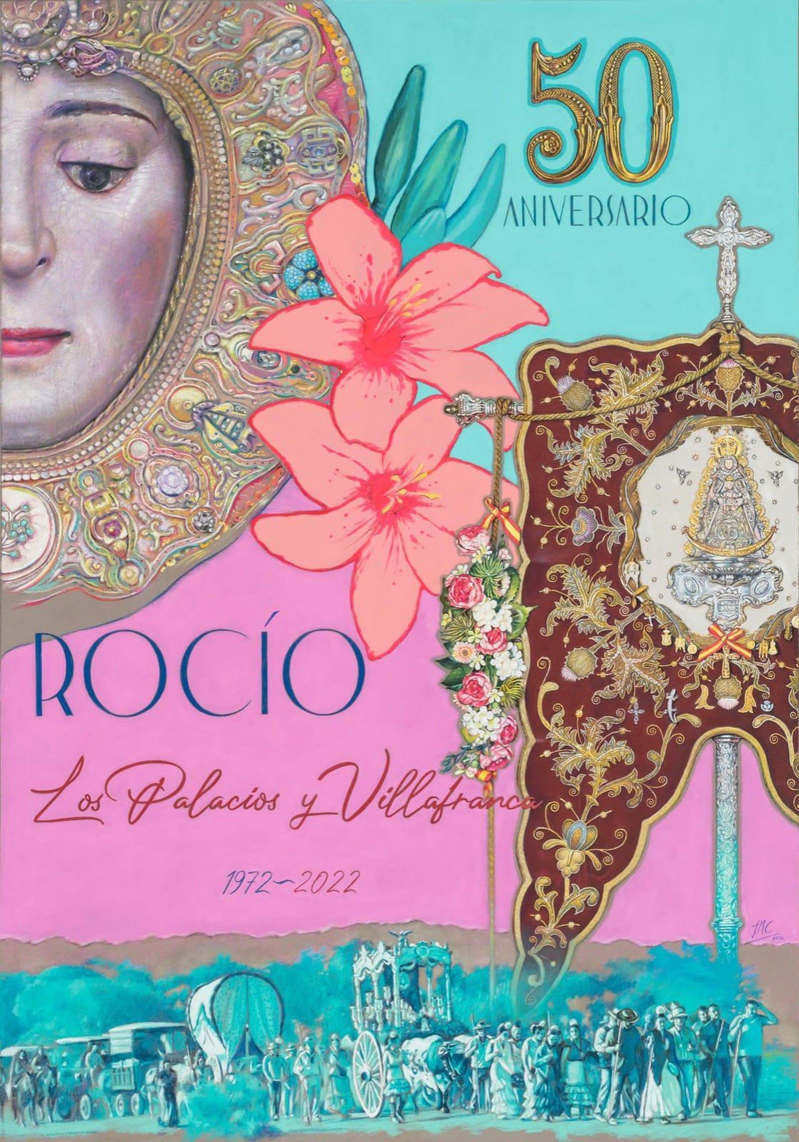 Cartel conmemorativo del 50 aniversario de la Hermandad del Rocío de Los Palacios