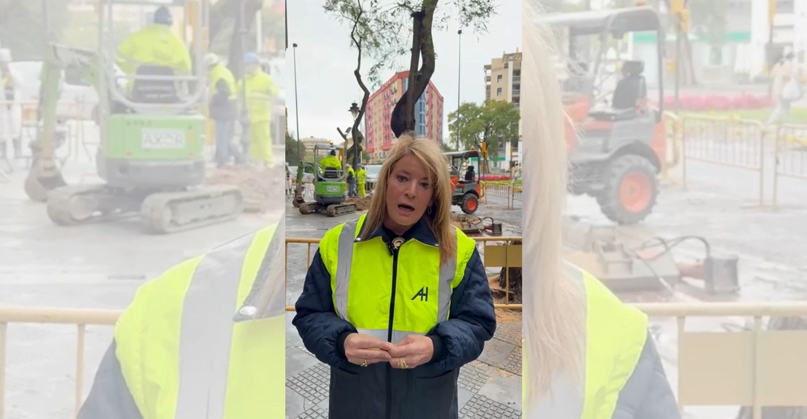 La alcadesa de Huelva, Pilar Miranda, comparece tras los daños del temporal este miércoles en la ciudad.