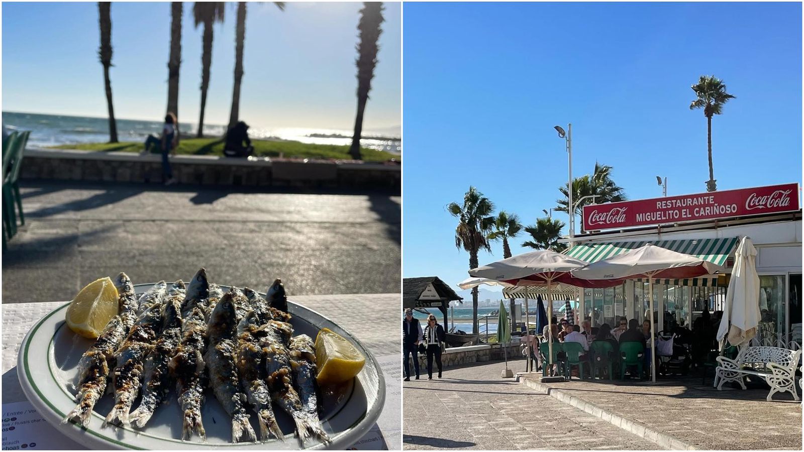 Unos espetos del chiringuito Miguelito El Cariñoso.