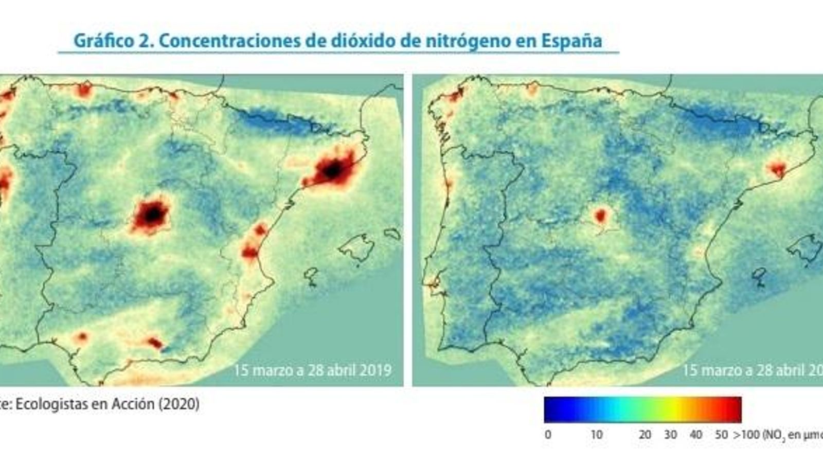 Concentraciones de dióxido y nitrógeno en España