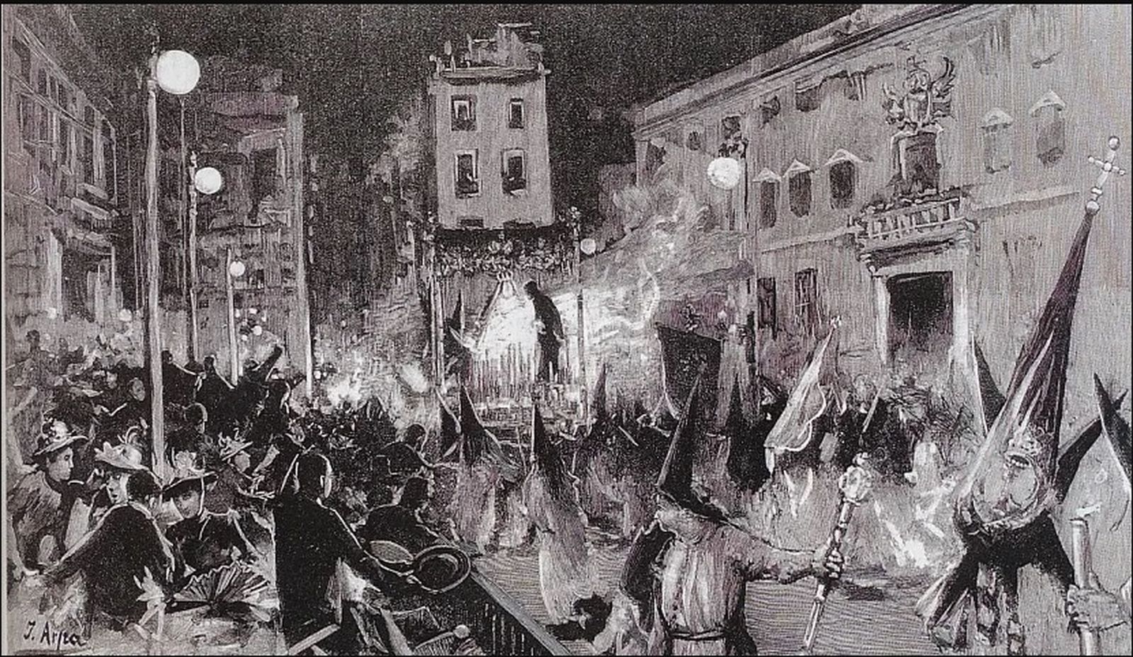 Dibujo del incendio ocurrido en el palio de la Amargura.