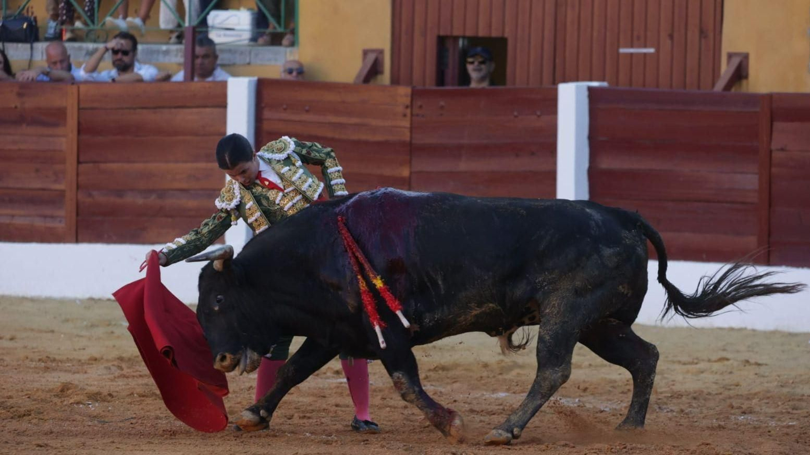 Arrojo de la barreña Miriam Cabas con el cuarto de Condessa de Sobral, que tenía más de toro que de novillo.