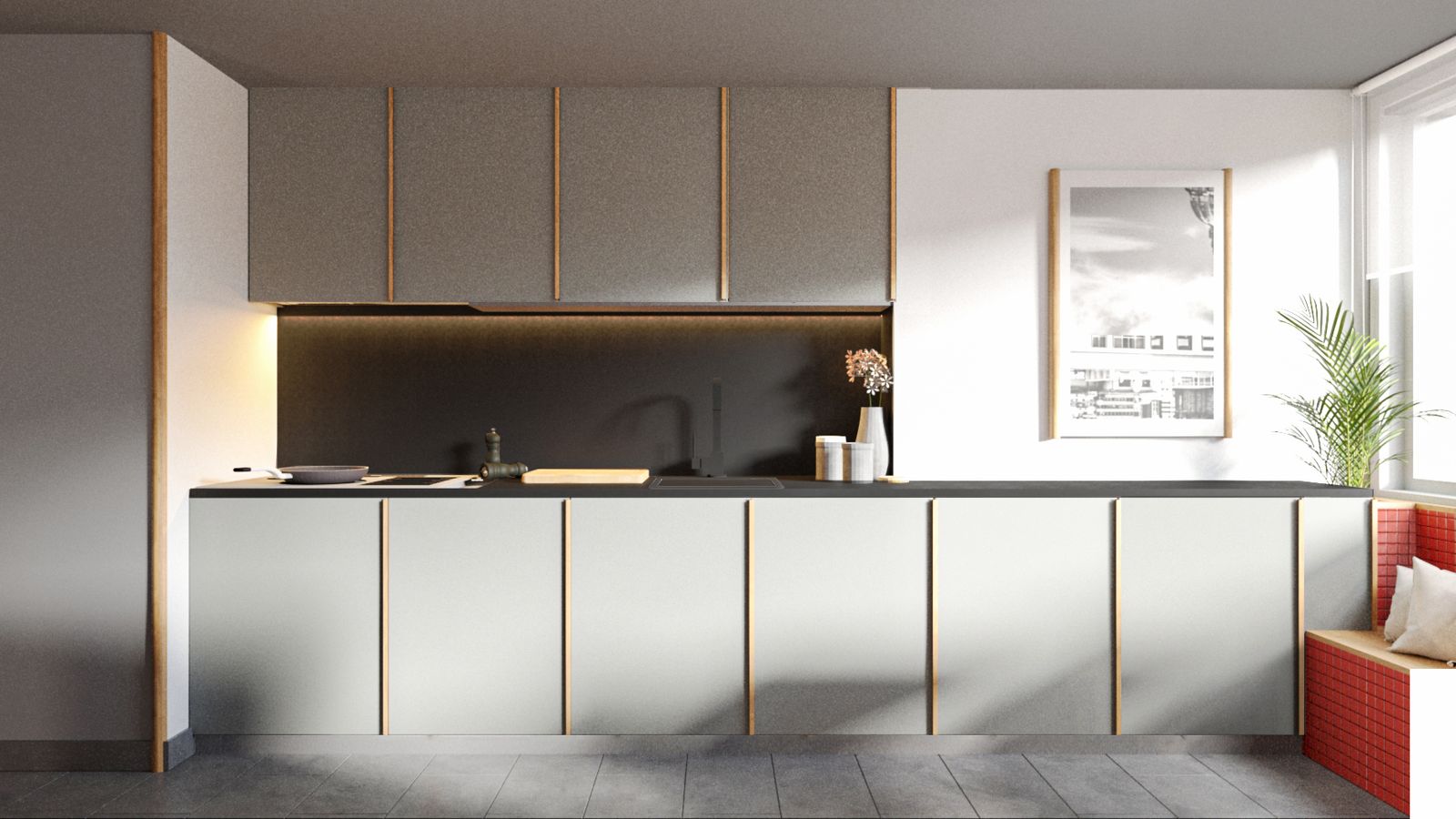 Render de la concina común,