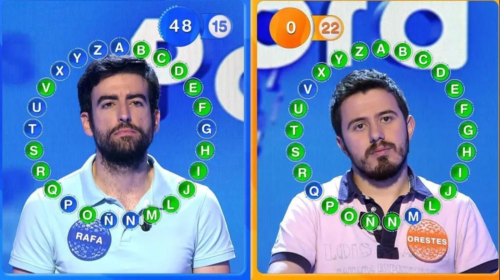 Rafa Castaño y Orestes durante un programa de 'Pasapalabra' en 2019.