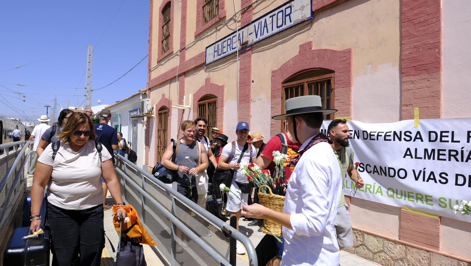 Claveles en defensa del tren en la provincia de Almería, en imágenes