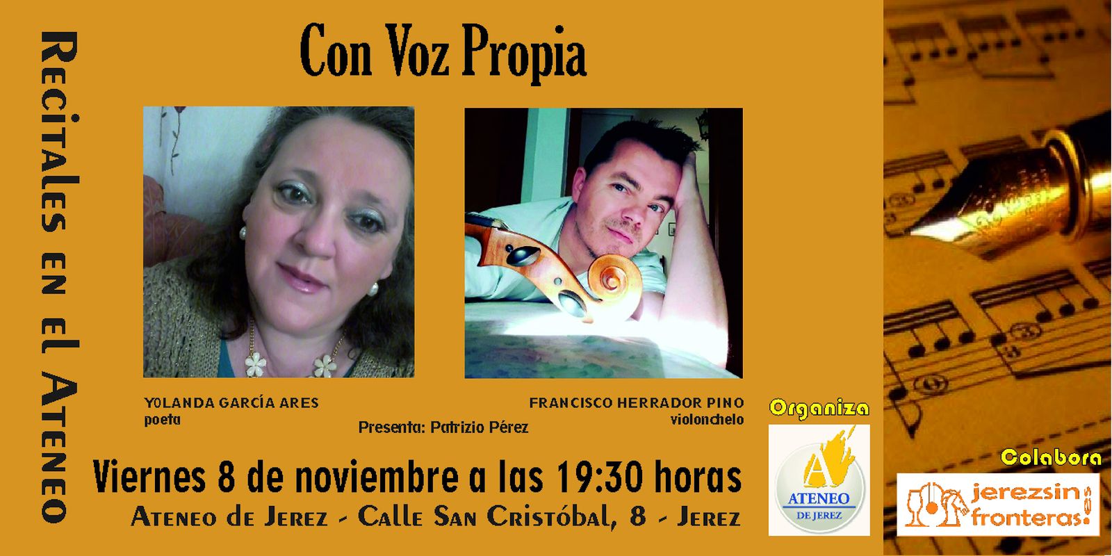 La poeta Yolanda García Ares y el violonchelista Francisco Herrador Pino.