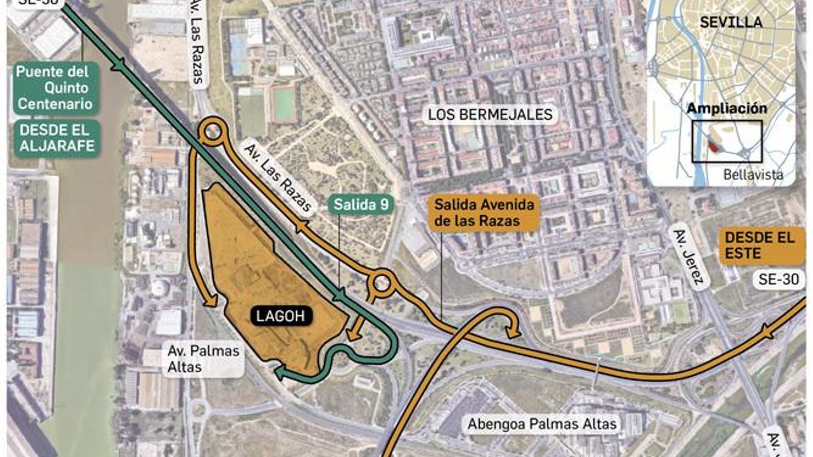 Itinerarios en coche recomendados. Fuente: Ayuntamiento de Sevilla.