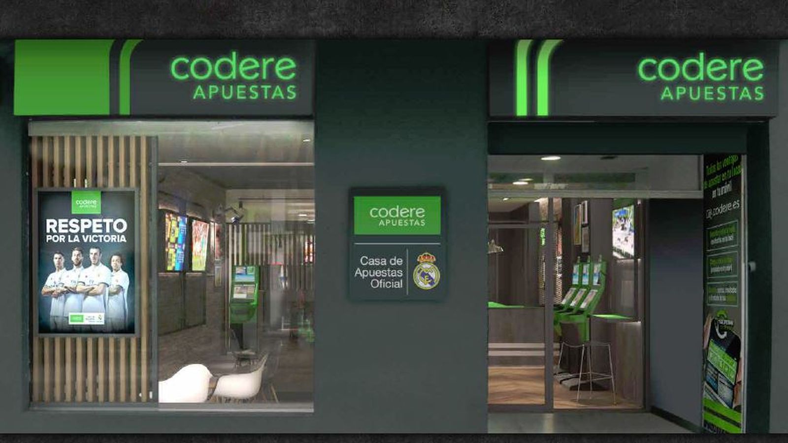 Una sala de juegos con el reclamo de ser casa de apuestas oficial del Real Madrid