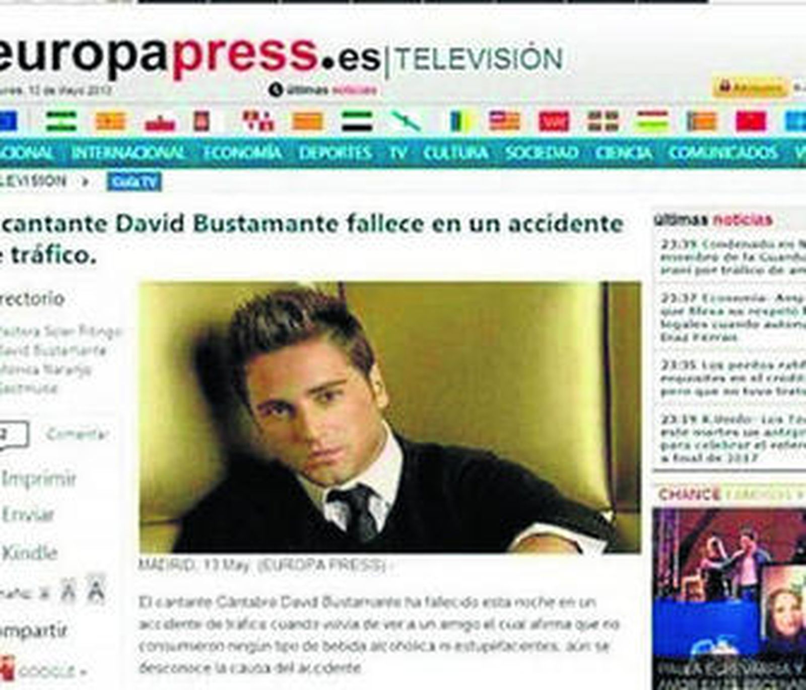 Un 'hacker' 'mata' a David Bustamante en internet