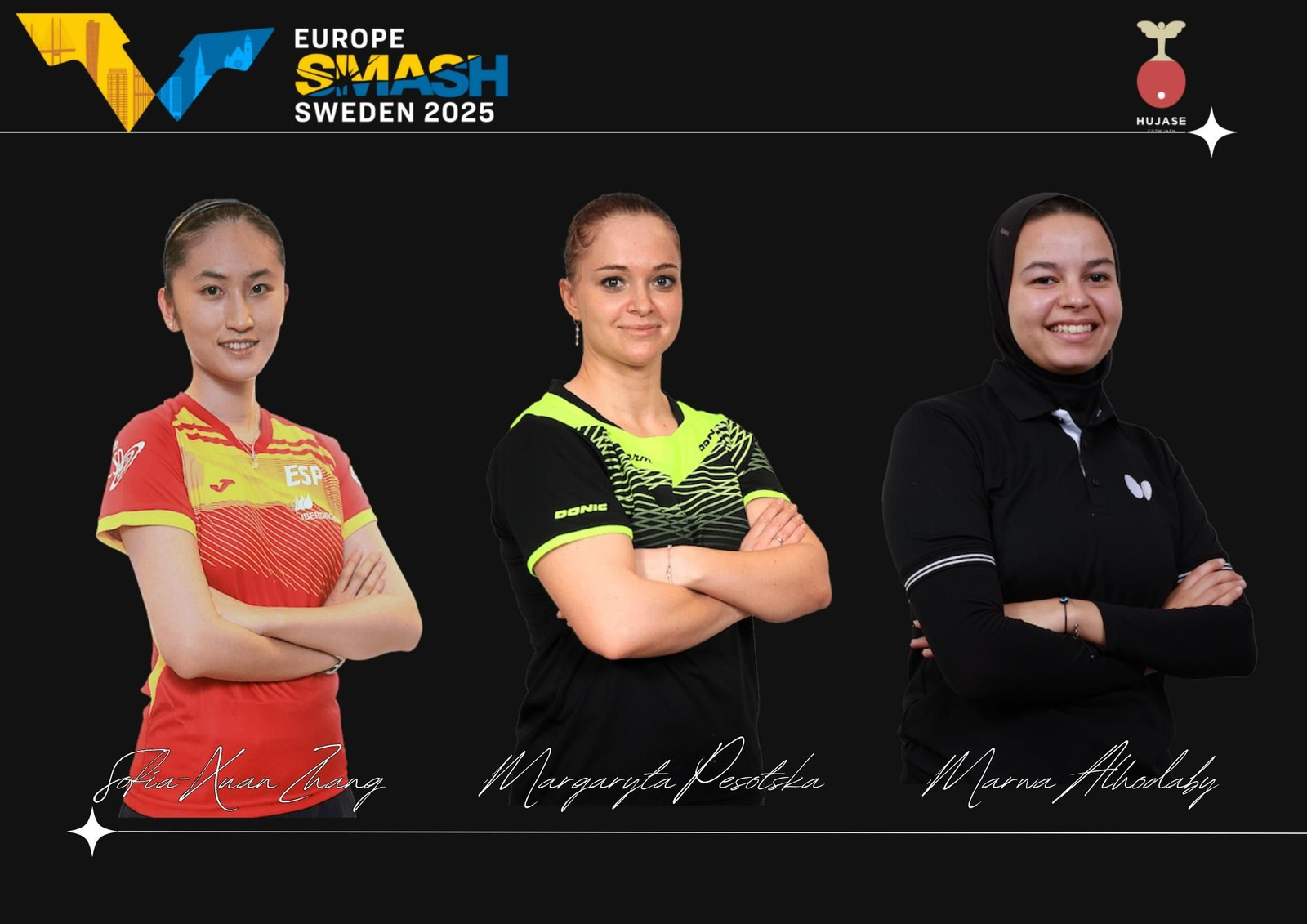 De izquierda a derecha, Sofía-Xuan Zhang, Margaryta Pesotska y Marwa Alhobaby.