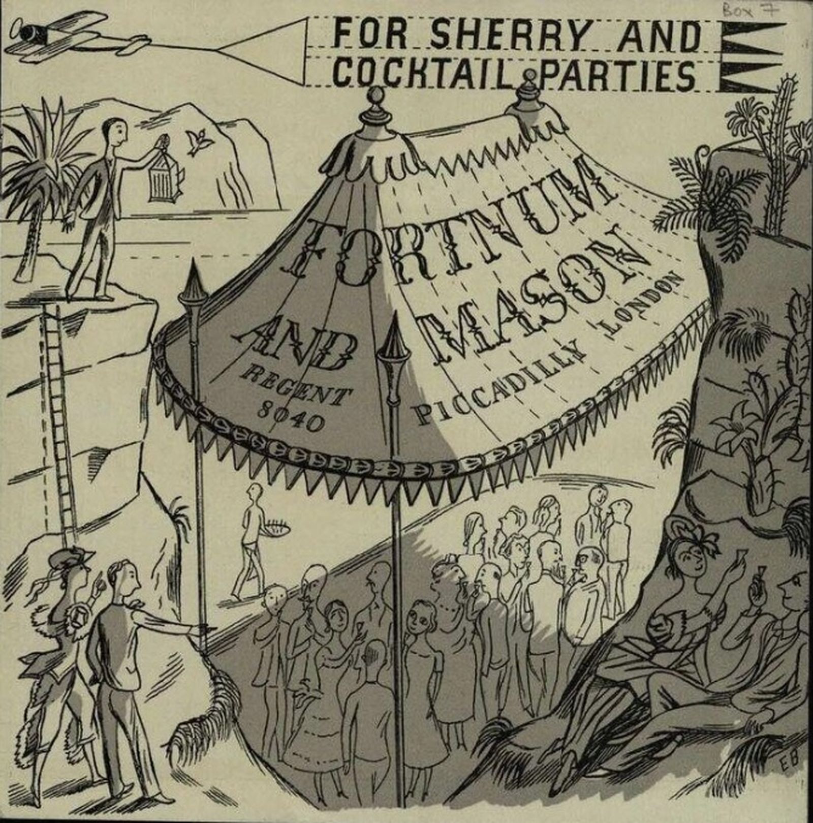 Sherry Party en un dibujo de Edward Baden para Fortnum&Mason, años ‘30.