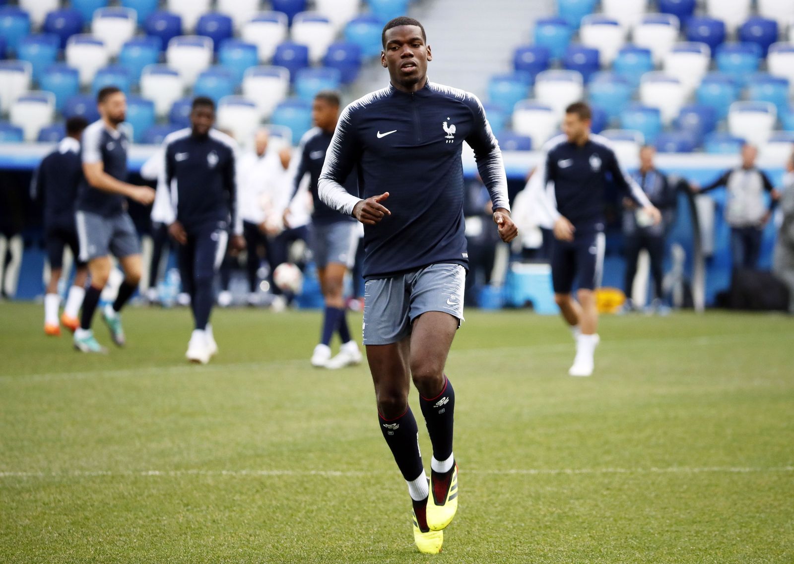 Paul Pogba, durante el entrenamiento en Nizhny Novgorod.