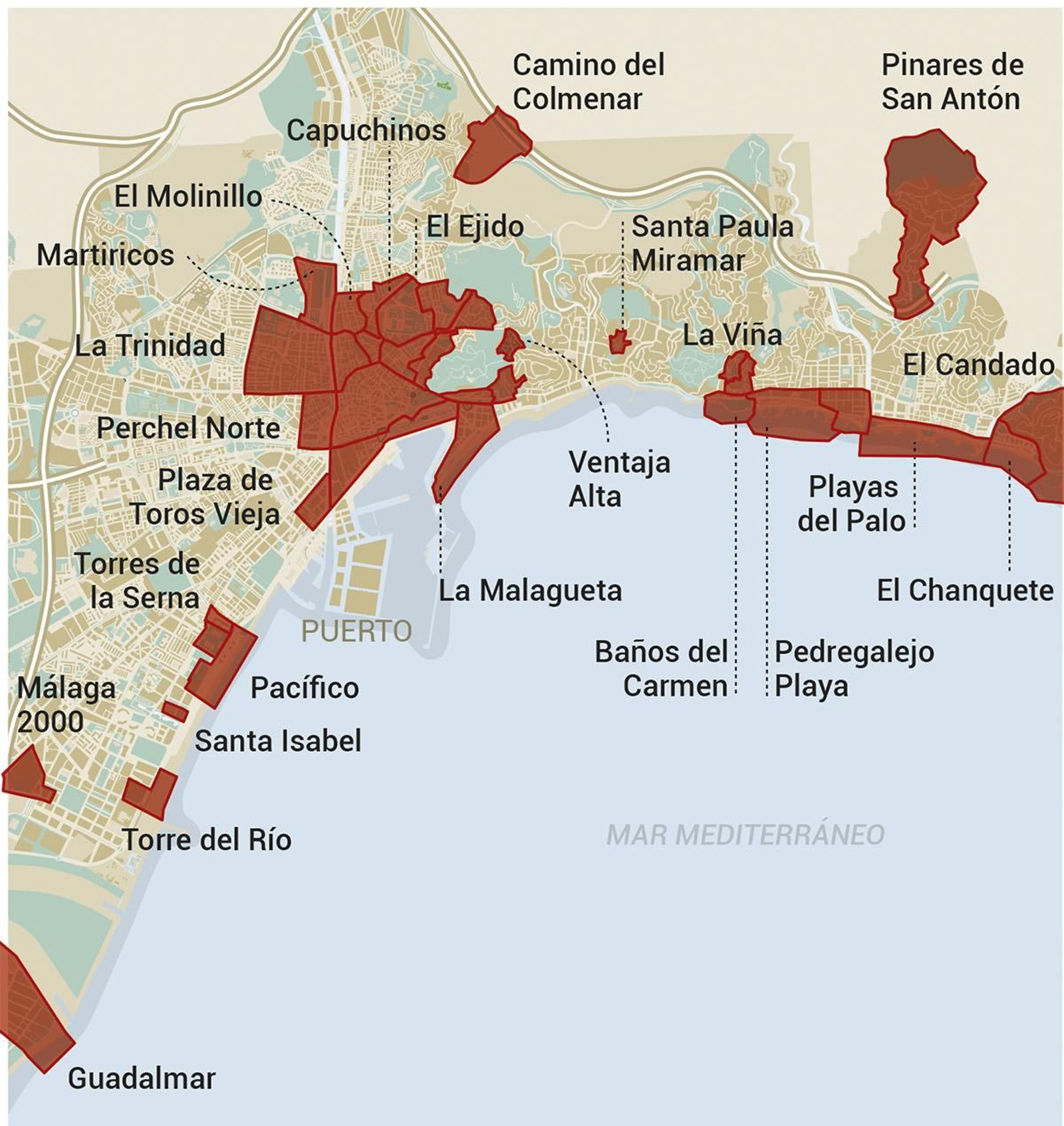 Los barrios de Málaga más saturados por pisos turísticos.