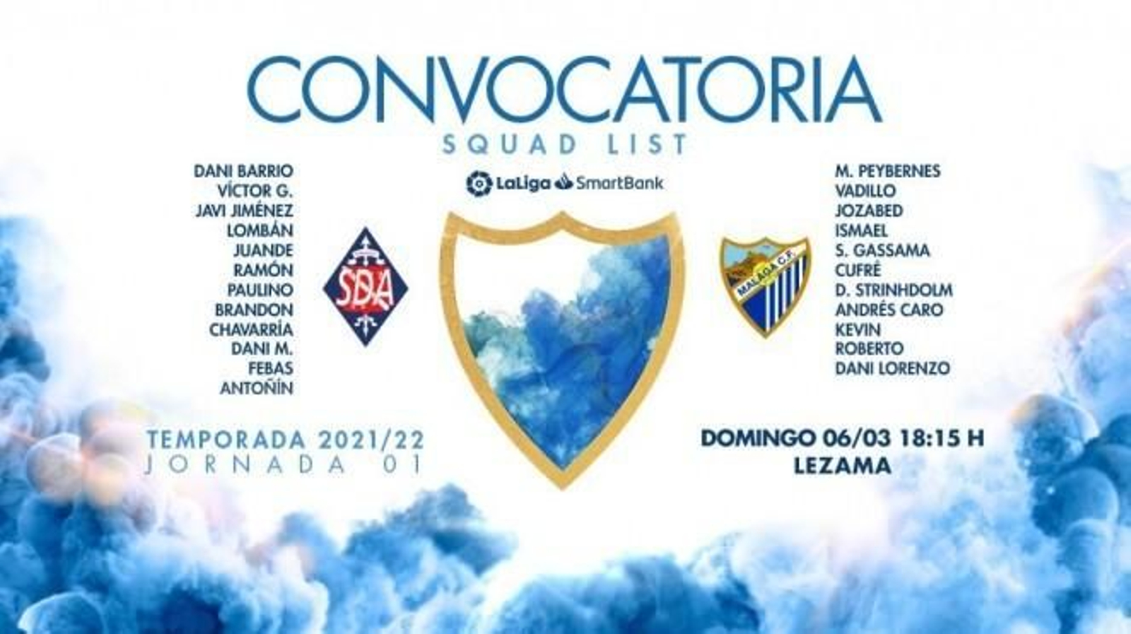 La convocatoria del Málaga CF ante el Amorebieta.