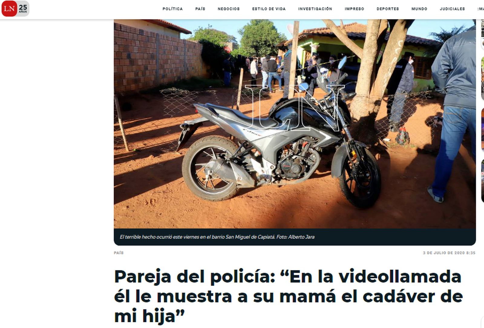 Captura del periódico 'La Nación' con información sobre lo sucedido.