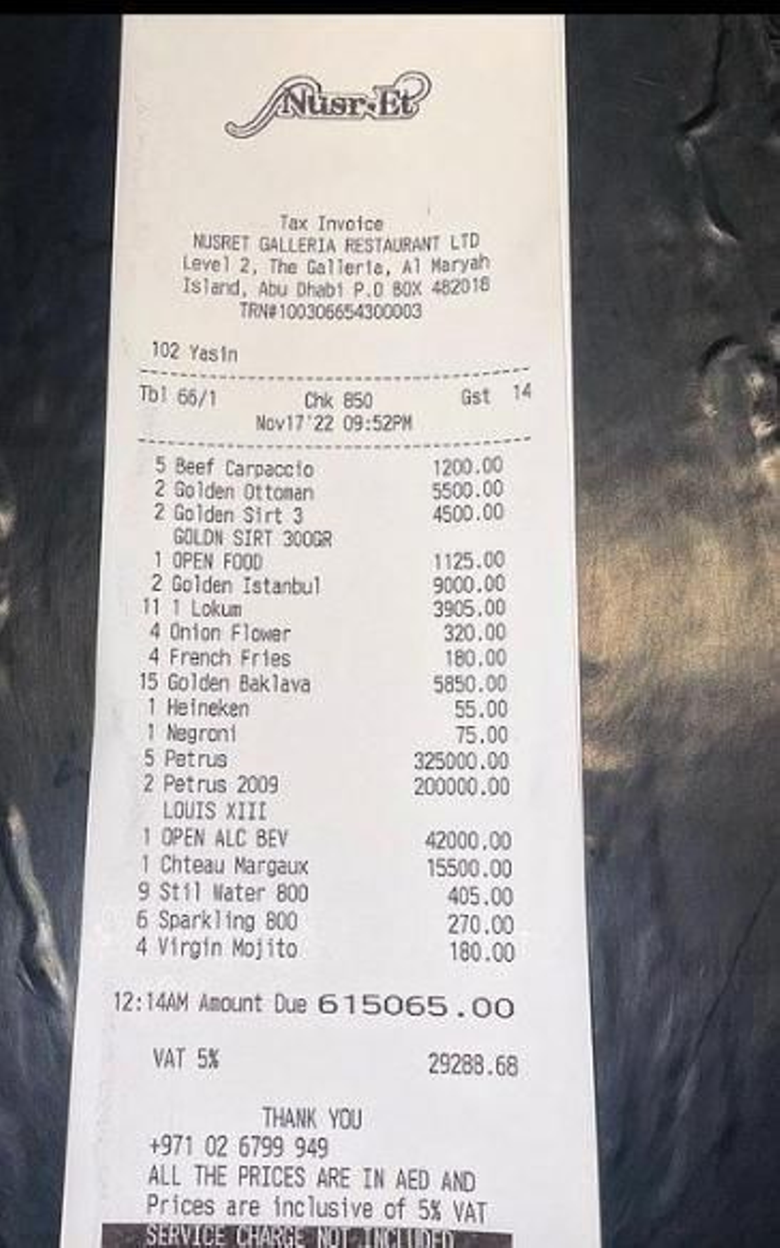 Captura con la cuenta anunciada por Salt Bae