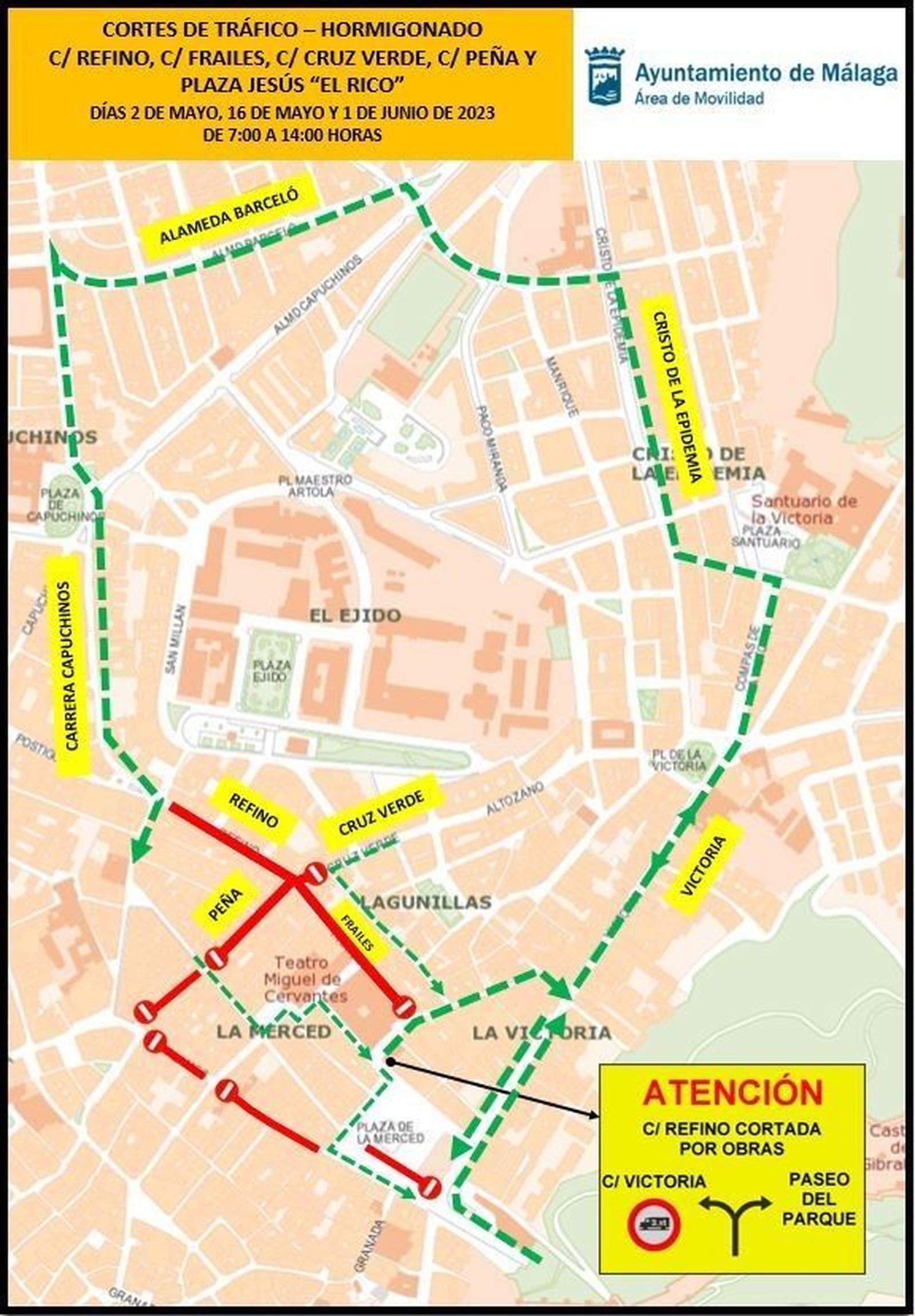 Afectacciones al tráfico en el entorno de la plaza de la Merced.