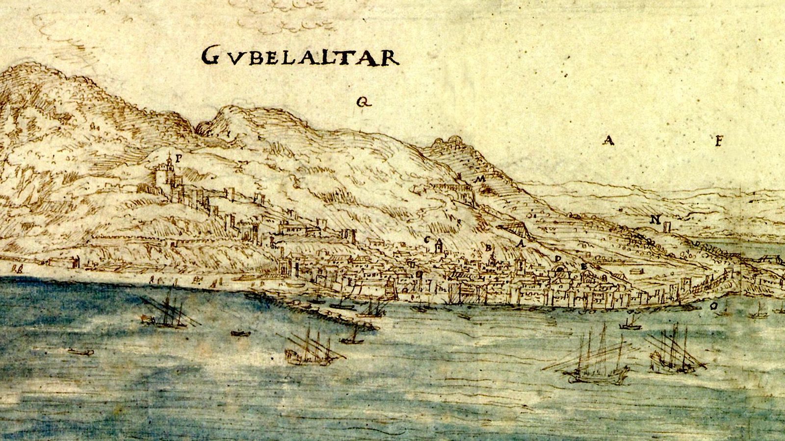 Gibraltar en el año 1567 según un dibujo de Antón Van den Wyngaerde.