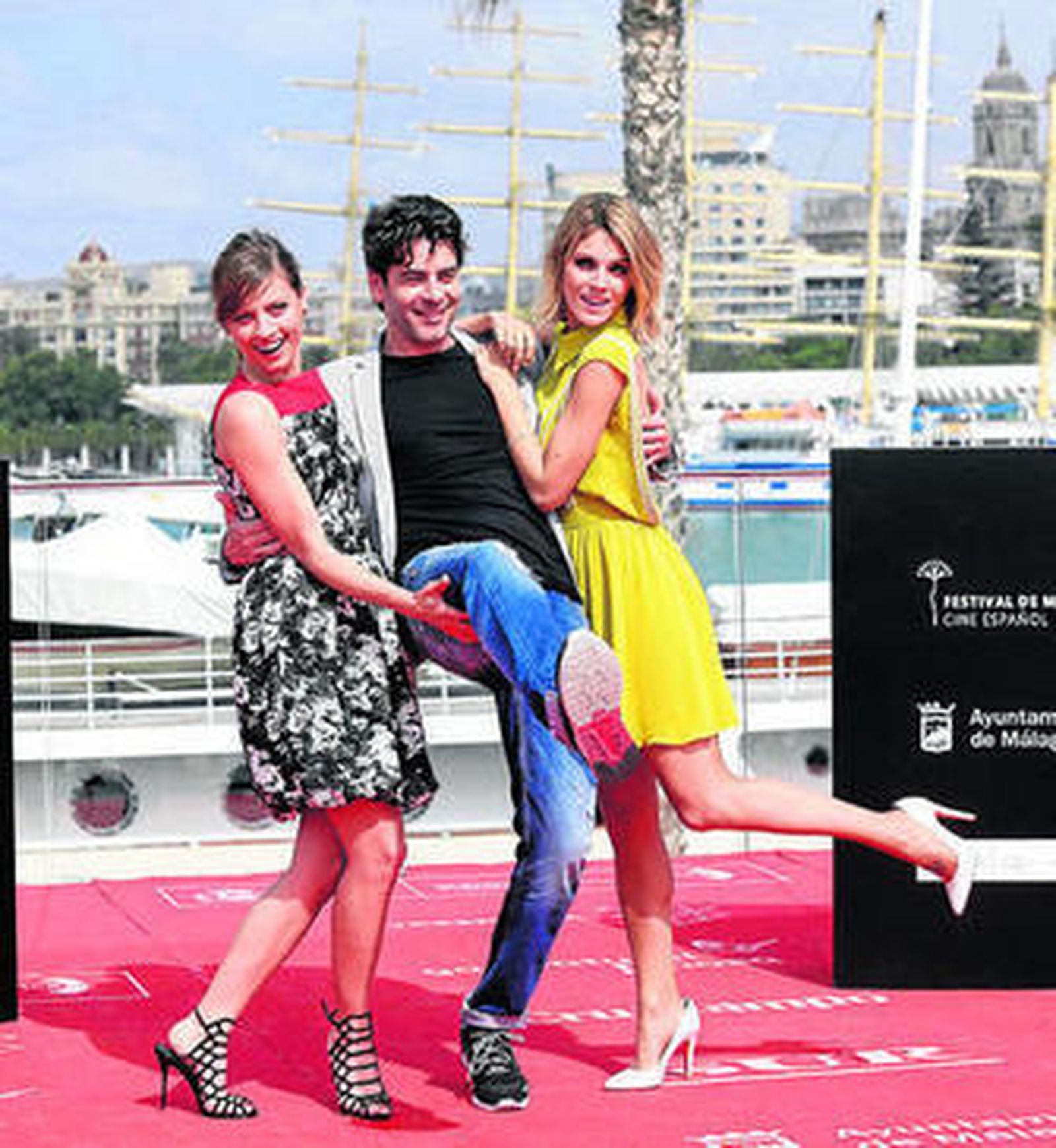 Michelle Jenner, Eduardo Noriega y Amaia Salamanca, ayer, en Málaga.