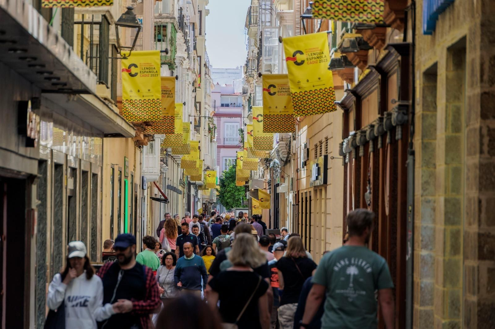 Palabras gaditanas cuelgan de los balcones de Cádiz